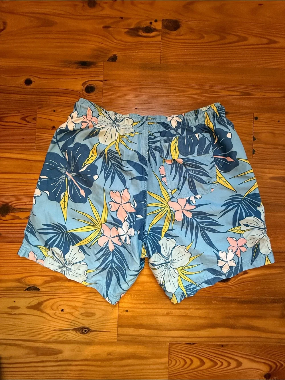 George Light Blue Floral Swim Shorts with Yellow & Pink Accents